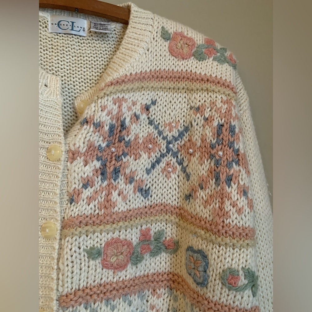 Cricket Lane Floral Cardigan Granny Cottage Core Size Large 3d Sweater Vintage - Picture 3 of 7